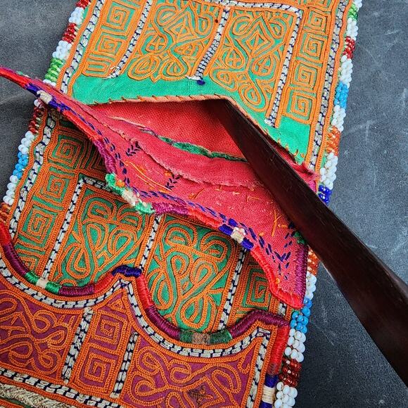 Kuchi Embroidered Pouch Wallet Central Asian Handmade Beaded Semi-Circle Motif - Picture 5 of 9